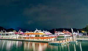 Preview wallpaper boat, port, pier, night, reflection