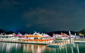 Preview wallpaper boat, port, pier, night, reflection