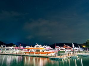 Preview wallpaper boat, port, pier, night, reflection