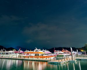 Preview wallpaper boat, port, pier, night, reflection