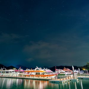 Preview wallpaper boat, port, pier, night, reflection