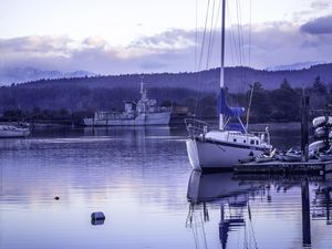 Preview wallpaper boat, port, water, trees