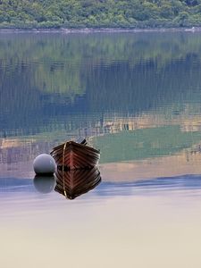 Preview wallpaper boat, reflection, lake, forest