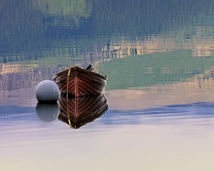 Preview wallpaper boat, reflection, lake, forest