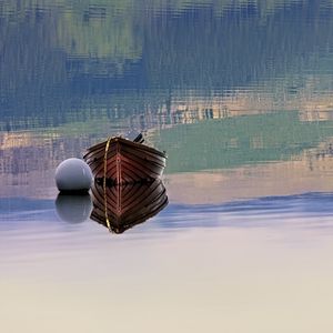 Preview wallpaper boat, reflection, lake, forest