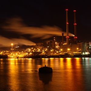 Preview wallpaper boat, river, buildings, lights, night, dark