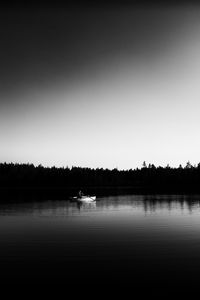 Preview wallpaper boat, river, forest, trees, black and white