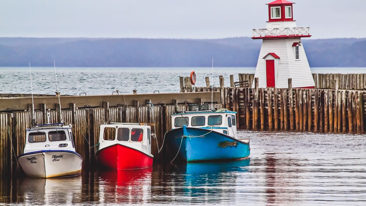 Wallpaper boat, river, pier