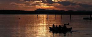 Preview wallpaper boat, river, sea, sunset