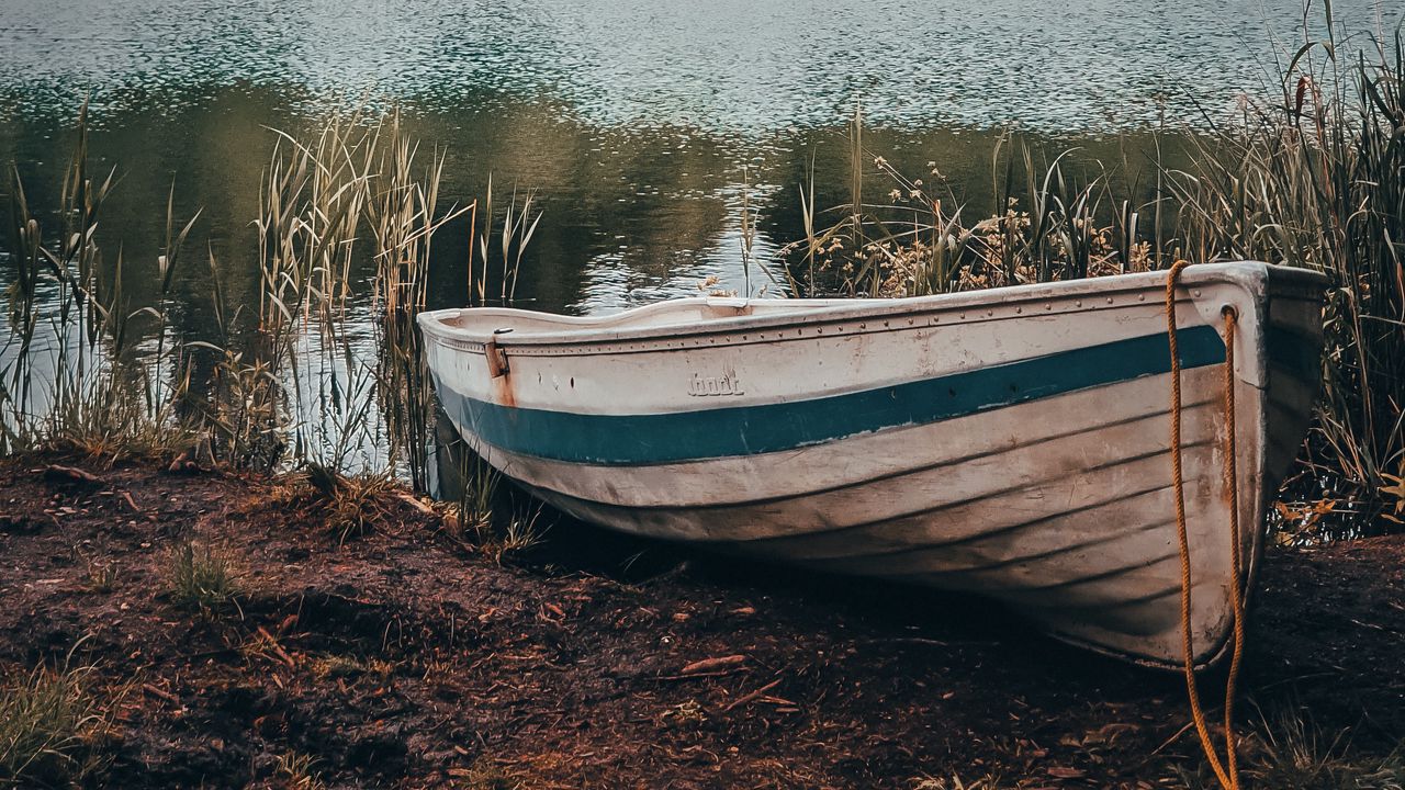 Wallpaper boat, river, shore, trees hd, picture, image