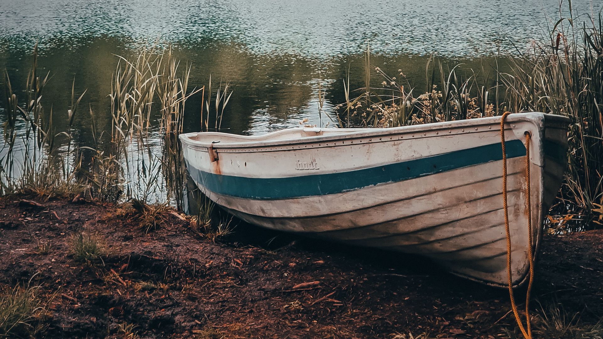 Download wallpaper 1920x1080 boat, river, shore, trees full hd, hdtv