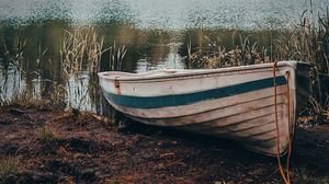 Preview wallpaper boat, river, shore, trees