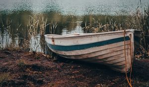 Preview wallpaper boat, river, shore, trees