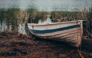 Preview wallpaper boat, river, shore, trees