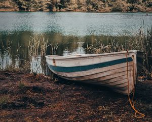 Preview wallpaper boat, river, shore, trees