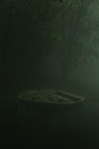 Preview wallpaper boat, river, shore, art, fog