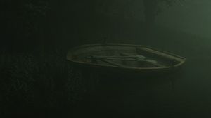 Preview wallpaper boat, river, shore, art, fog