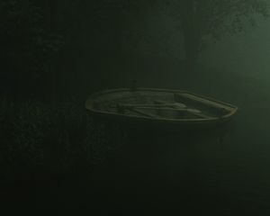 Preview wallpaper boat, river, shore, art, fog