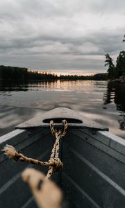 Preview wallpaper boat, river, sunset, water, shore