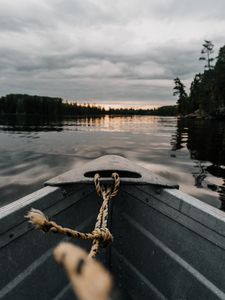 Preview wallpaper boat, river, sunset, water, shore