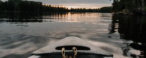 Preview wallpaper boat, river, sunset, water, shore