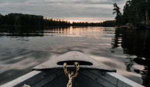 Preview wallpaper boat, river, sunset, water, shore
