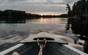 Preview wallpaper boat, river, sunset, water, shore