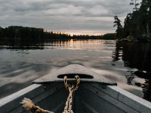 Preview wallpaper boat, river, sunset, water, shore
