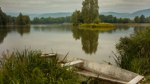 Preview wallpaper boat, river, trees, reflection