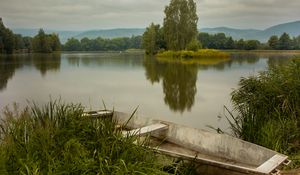 Preview wallpaper boat, river, trees, reflection