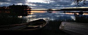 Preview wallpaper boat, river, trees, twilight, nature