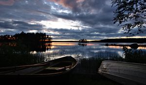 Preview wallpaper boat, river, trees, twilight, nature