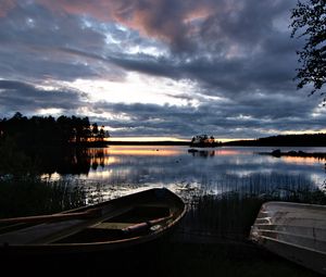 Preview wallpaper boat, river, trees, twilight, nature