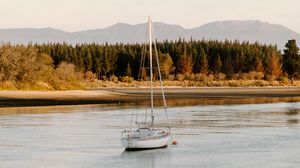 Preview wallpaper boat, river, water, landscape, nature