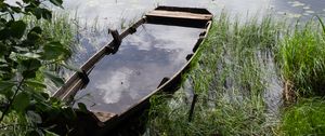 Preview wallpaper boat, river, water, grass, shore, trees