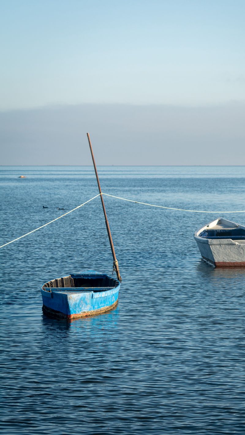 800x1420 Wallpaper boat, rope, sea, minimalism, blue