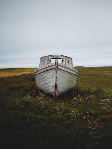 Preview wallpaper boat, ruins, old, grass, wooden