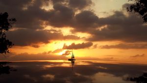 Preview wallpaper boat, sail, lake, sky, dark