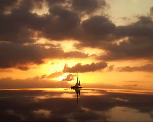 Preview wallpaper boat, sail, lake, sky, dark