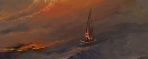 Preview wallpaper boat, sail, sea, waves, art