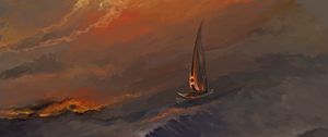 Preview wallpaper boat, sail, sea, waves, art