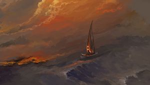 Preview wallpaper boat, sail, sea, waves, art