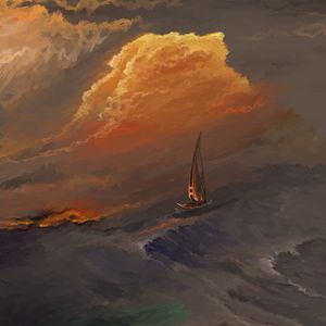 Preview wallpaper boat, sail, sea, waves, art