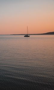 Preview wallpaper boat, sail, sea, horizon, twilight