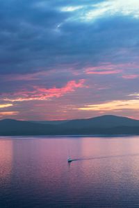 Preview wallpaper boat, sail, sea, mountains, minimalism, nature