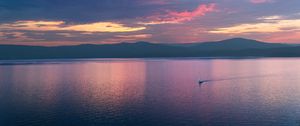 Preview wallpaper boat, sail, sea, mountains, minimalism, nature