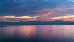 Preview wallpaper boat, sail, sea, mountains, minimalism, nature