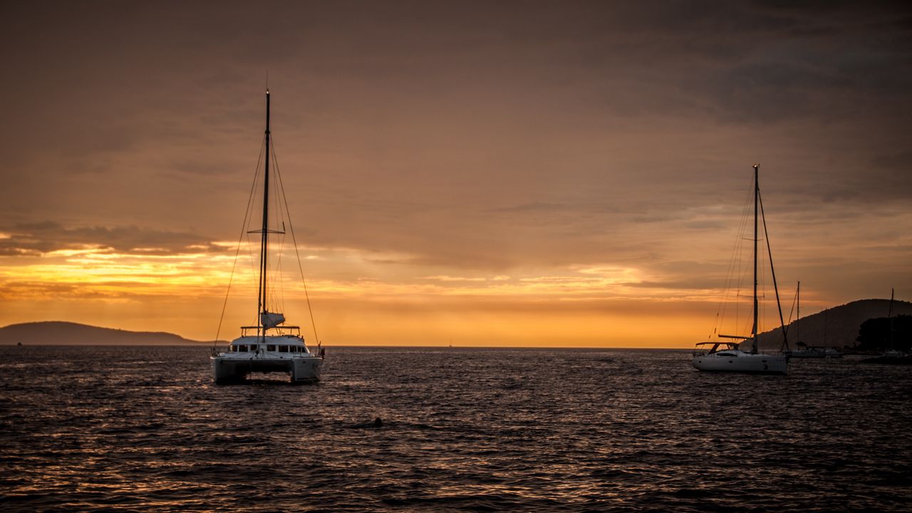 Wallpaper boat, sail, sea, sunset