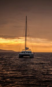 Preview wallpaper boat, sail, sea, sunset