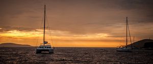 Preview wallpaper boat, sail, sea, sunset